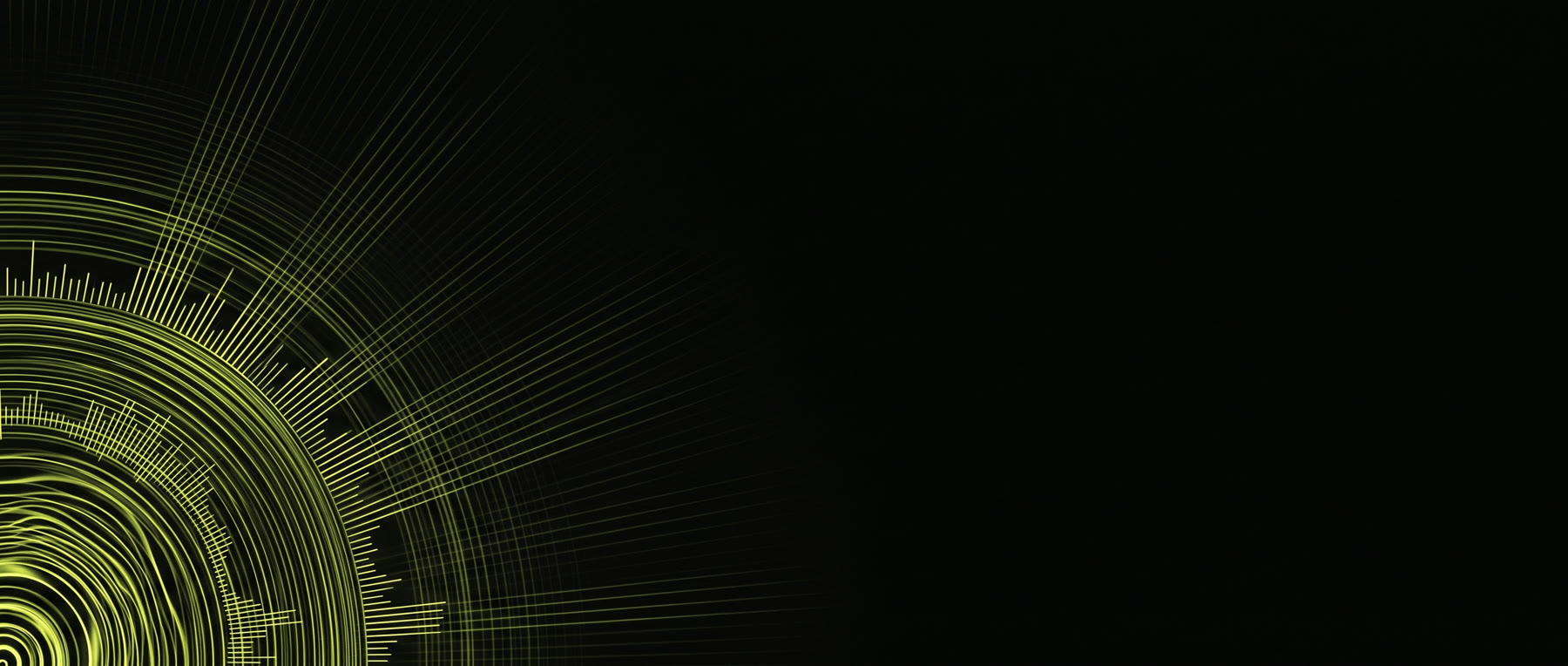 Acid-lime soundwave rings radiating across matte black